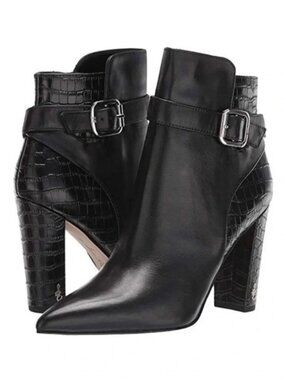 NIB SAM EDELMAN BLACK LEATHER RITA ANKLE BOOTS 7M